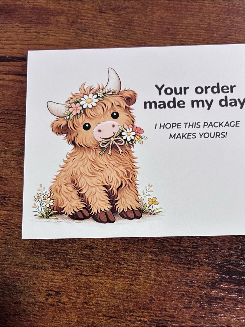 Resellers Cute Brown Highland Cow Thank Card With Personalized Note 50 Pack